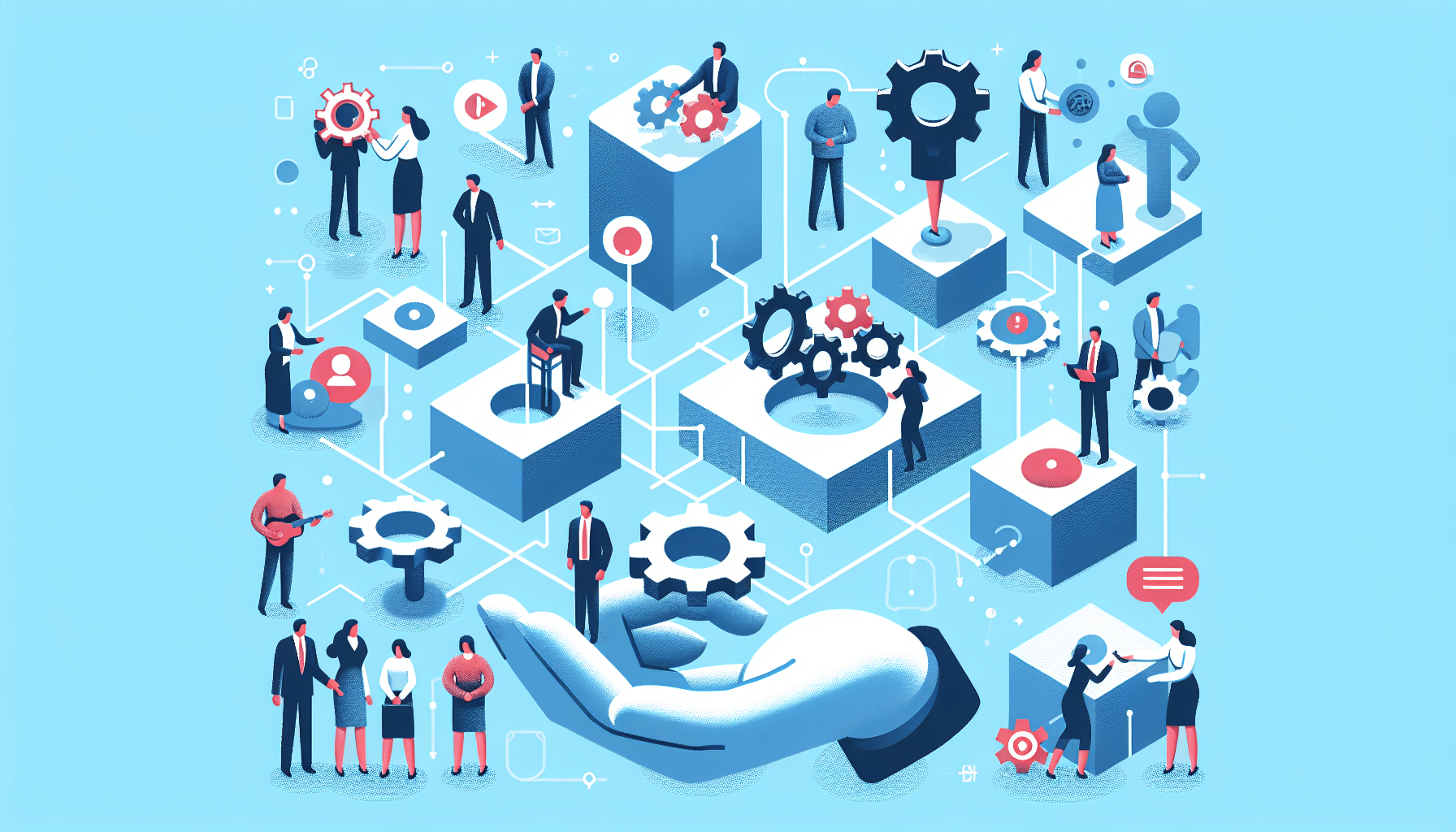 Illustration of overcoming HR Myths in a dynamic business environment through teamwork and innovation.