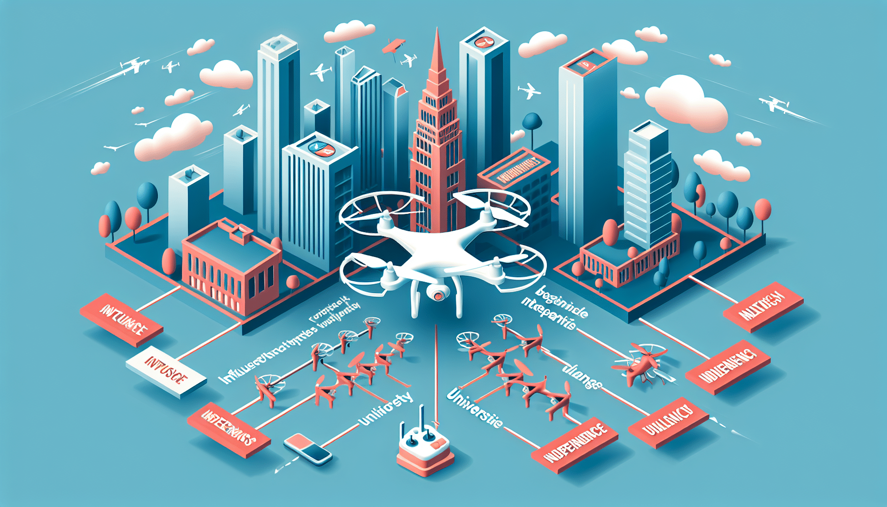 Visual metaphor showing a campus divided between business and academic freedom, representing influence vs. independence.